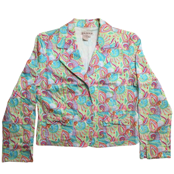 AMI Women's Green/Blue/Pink Paisley Print Blazer Jacket L Large - Picture 1 of 5